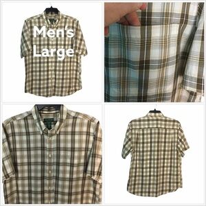 Men’s David Taylor L Large Button Front Casual Shirt Brown Khaki Gold NWOT